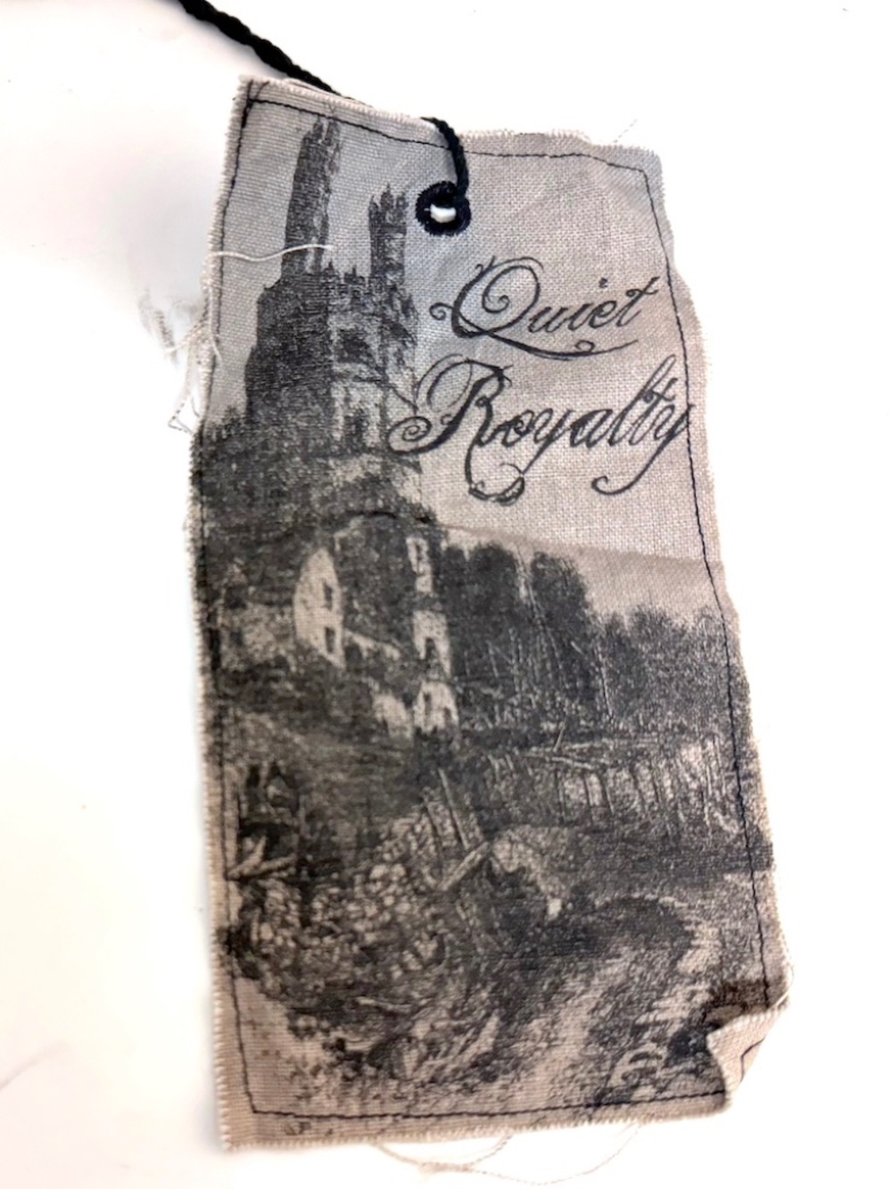 “Quiet Royalty” Vintage Castle Print cotton garment tag - great collectible